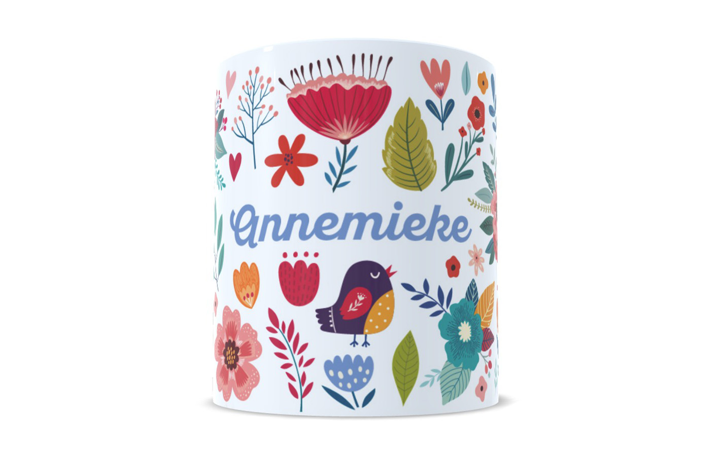 Mok met Folkart bloemen en vogel met naam | EchtMiek